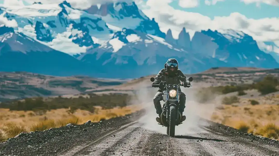 Motorcyclist riding through scenic Patagonia