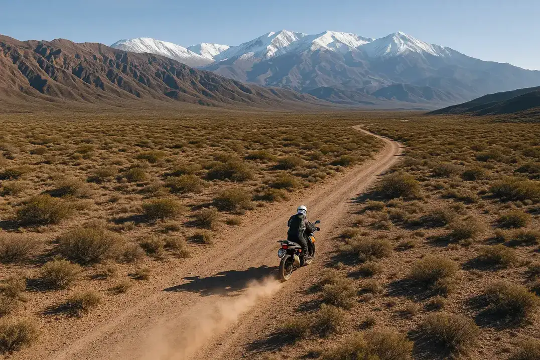 Motorcycle riding through mountainous terrain.