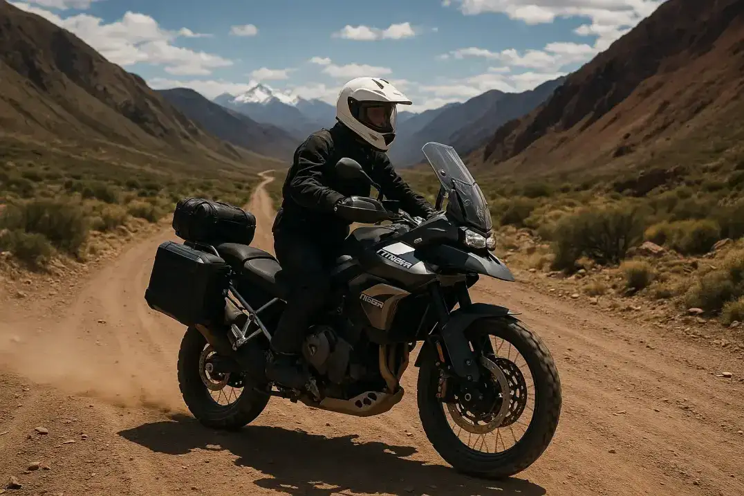 Motorcyclist on a rugged dirt road